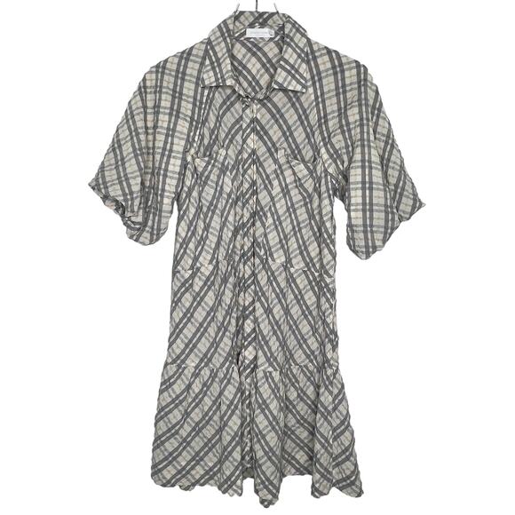 Jonathan Simkhai S Womens Crissy Raglan Puff Sleeve Mini Dress Plaid Gray - Picture 2 of 8